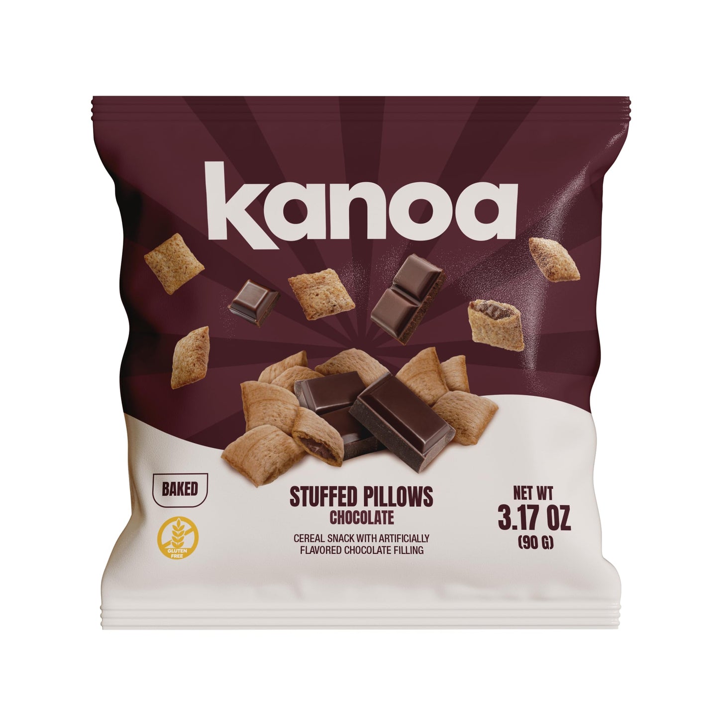 Kanoa Filled Cereal Snacks - 3.17 oz Bags (Pack of 14) - Gluten Free Cereal Pillows Snack (Chocolate)