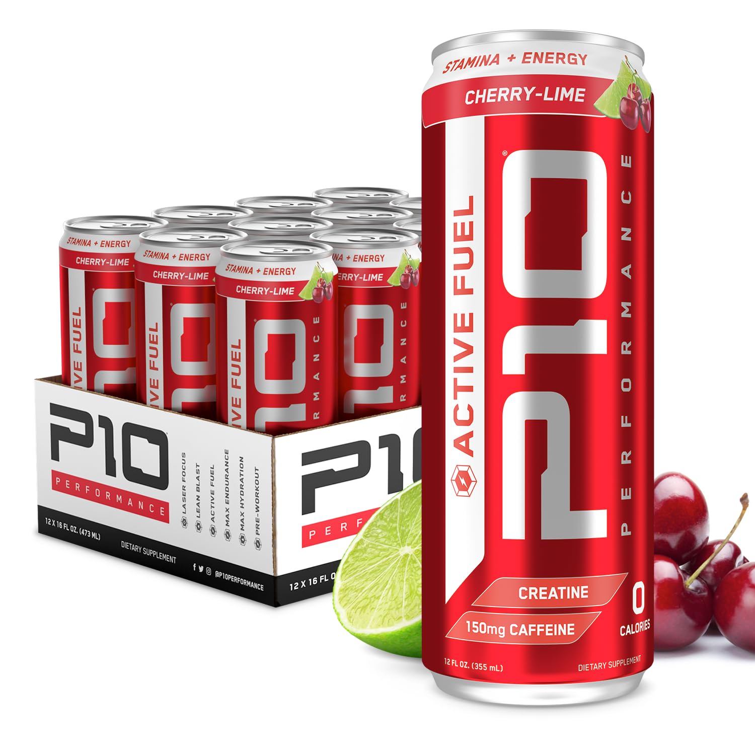 P10 Performance Active Fuel Fitness Recovery Energy Drink, Restore Electrolytes, B Vitamins for Mood, Mental Clarity, Hydration Recovery, Zero Sugar
