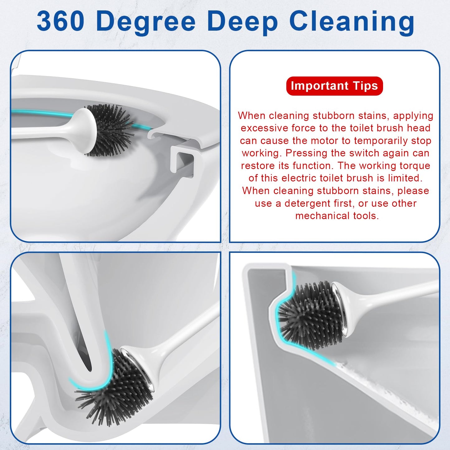 Ratolo Electric Toilet Brush,Silicone Toilet Brush,Toilet Bowl Brush and Holder Set with Ventilated Holder,Toilet Brush, Floor Standing, Wall Mounted