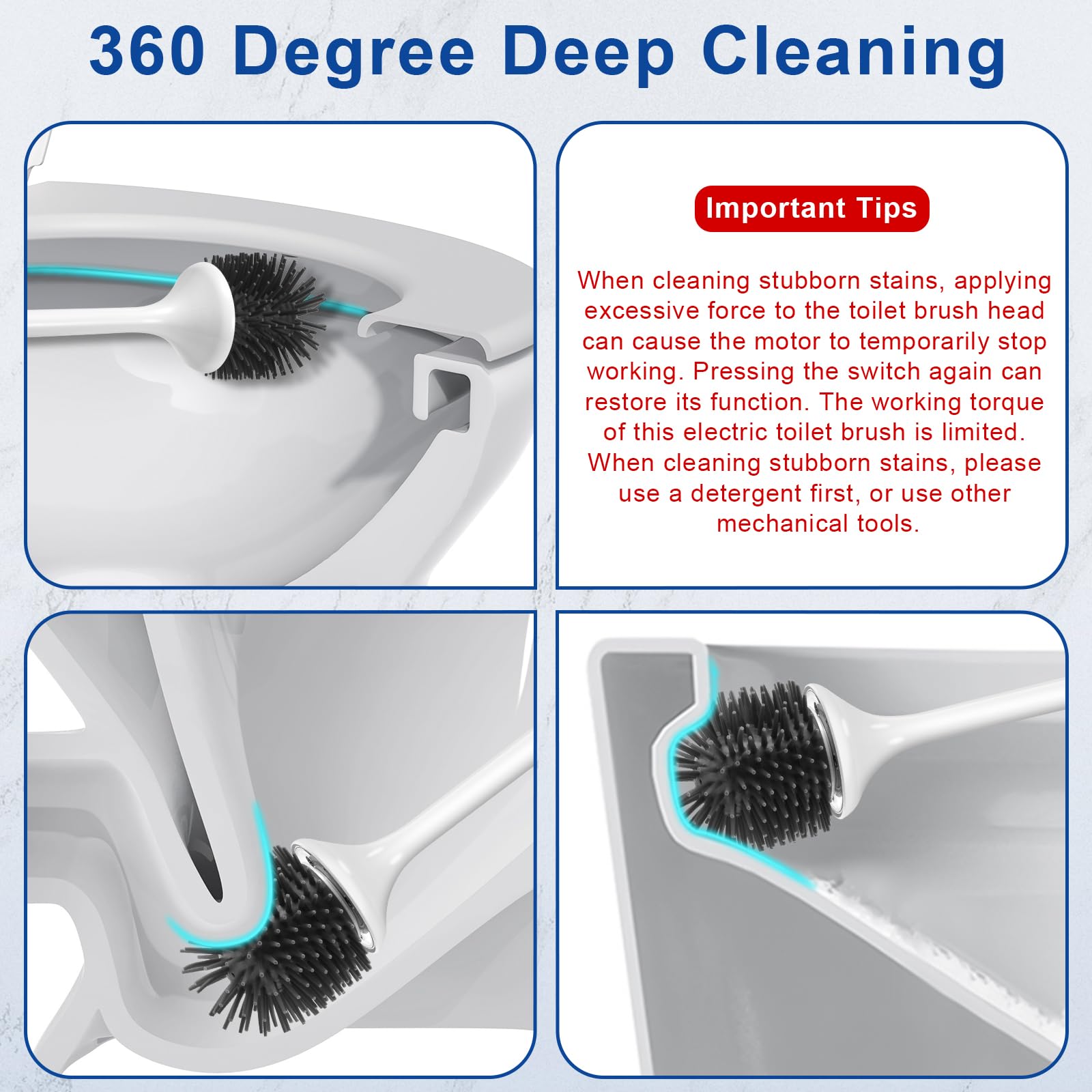 Ratolo Electric Toilet Brush,Silicone Toilet Brush,Toilet Bowl Brush and Holder Set with Ventilated Holder,Toilet Brush, Floor Standing, Wall Mounted