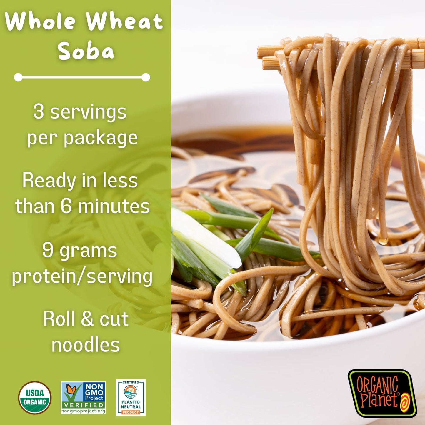 Organic Soba Noodles, Made with Wheat & Buckwheat, Dried Asian Pasta, Quick Cooking, Non-GMO, 8 oz (6 pack)