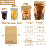100-pack 8.7" x 11.8" Stand Up Kraft Paper Mylar Bags with Clear Window Large Resealable Foil Pouches for Food Storage Smell Proof Edible Packaging