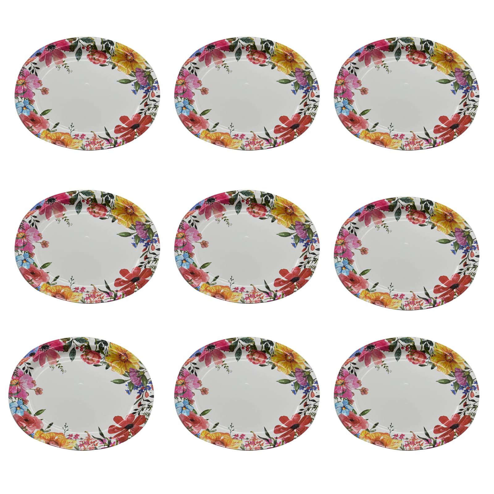 SMYAXUNW 20pcs 12.6" Large Oval Disposable Paper Plates, Floral Design, Party Supplies, Dinner Plates for All Occasions