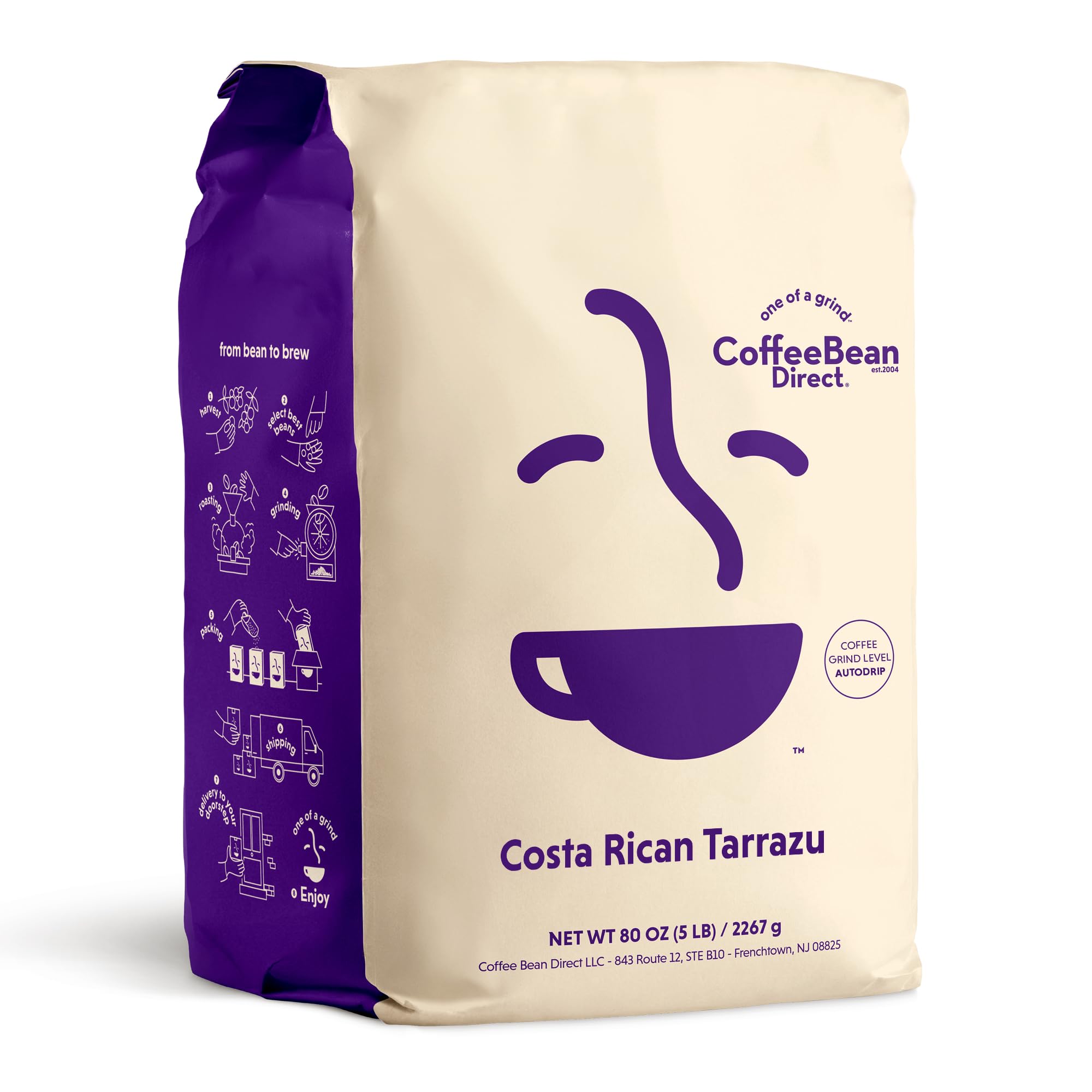 Coffee Bean Direct Costa Rican Tarrazu, Ground Coffee, Arabica Coffee, Light Roast, 5 Pound Bag (Pack of 1)