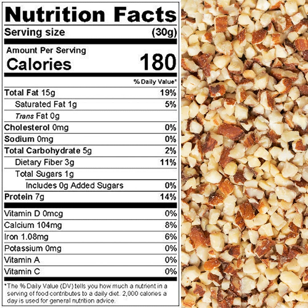 Almonds, "Fresh and Delicious" Small chopped Raw, Perfectly Natural, Quality, Fresh, Ideal snack for Adults and Kids, packaged in resealable 2 lbs