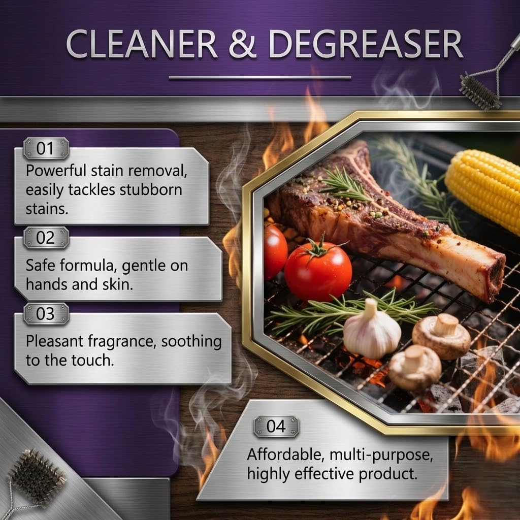BOONYM Heavy Duty Grill Cleaner Spray - Professional BBQ Degreaser & Oven Cleaner, 4oz for Outdoor Grills, Smokers, Stainless Steel - Effectively