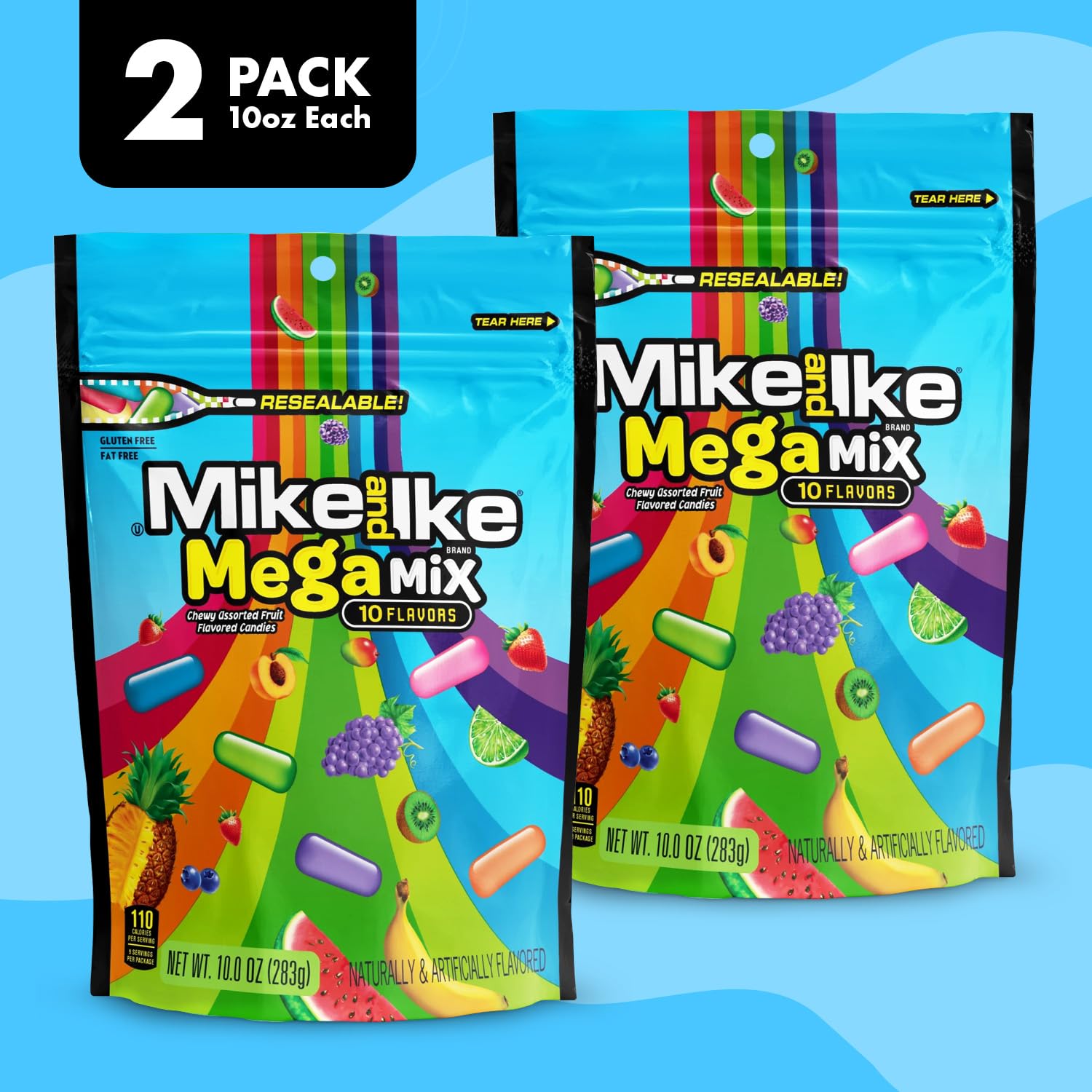 Mike and Ike Mega Mix Candy, 2 Pack of Movie Theater Candy Boxes 10OZ Each, Ideal Mike and Ike Candy for Your Favorite Films, Perfect Theater Box