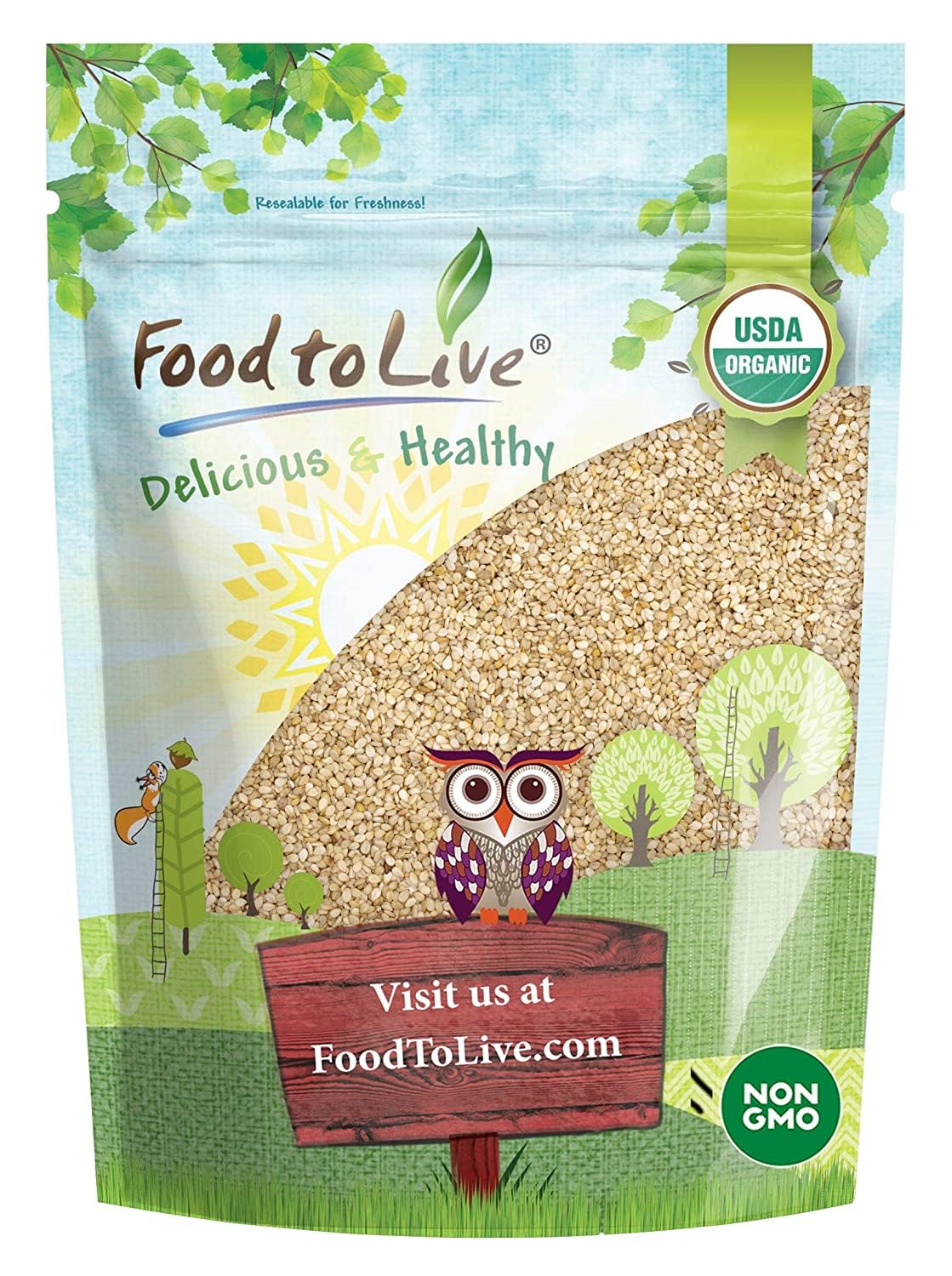 Food to Live Organic Unhulled Sesame Seeds, 6 Pounds - Non-GMO, Whole Natural Raw White Sesame Seeds, Kosher, Vegan, Bulk, Rich in Dietary Fiber
