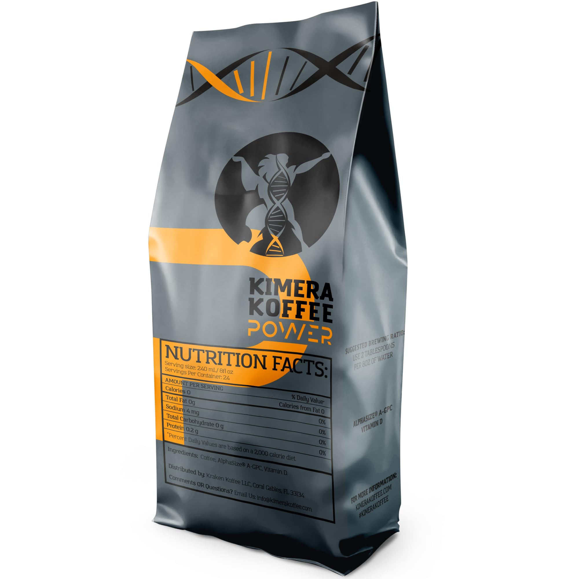 Kimera Koffee Power Blend - Organic Medium Roast Nootropic Coffee with Alpha-GPC, 12oz Ground