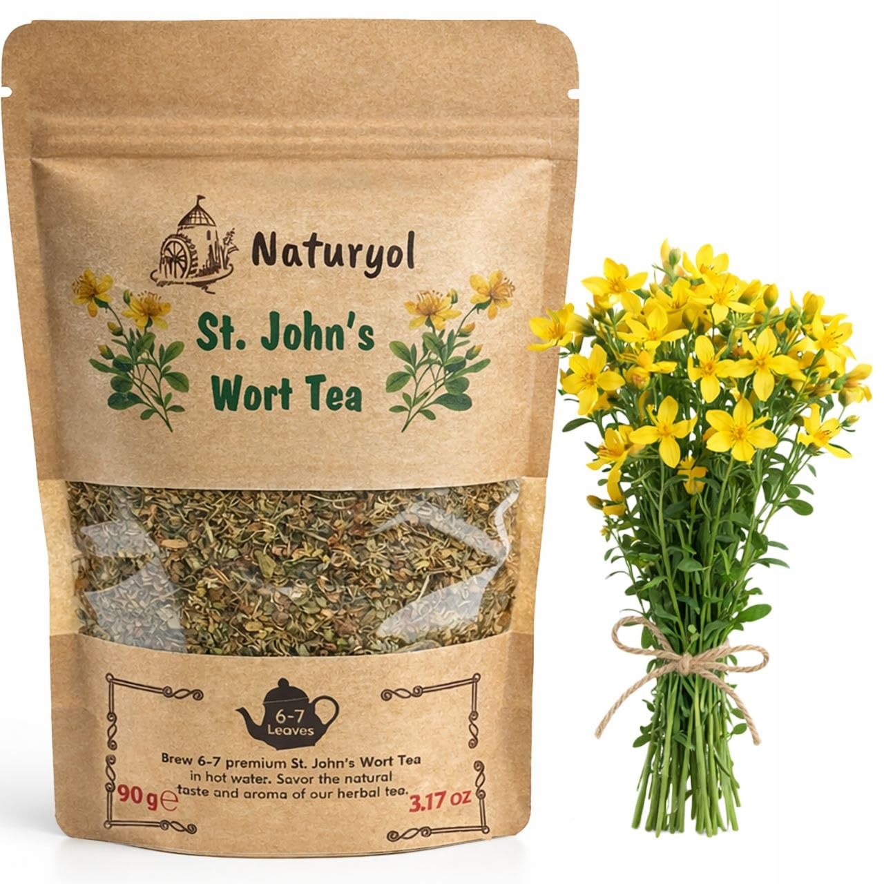 Naturyol St Johns Wort Tea,St Johns Wort Tea, Premium Dried Hypericum Perforatum (Loose Leaf), Naturally Caffeine-Free Herbal Tea,Pure, Clean