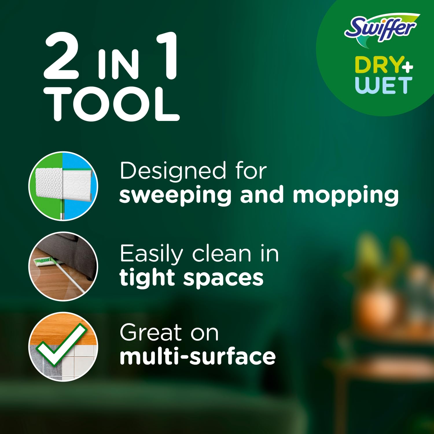 Swiffer Sweeper 2-in-1 Mops for Floor Cleaning, Dry and Wet Multi Surface Floor Cleaner, Sweeping and Mopping Starter Kit, Includes 1 Mop + 19