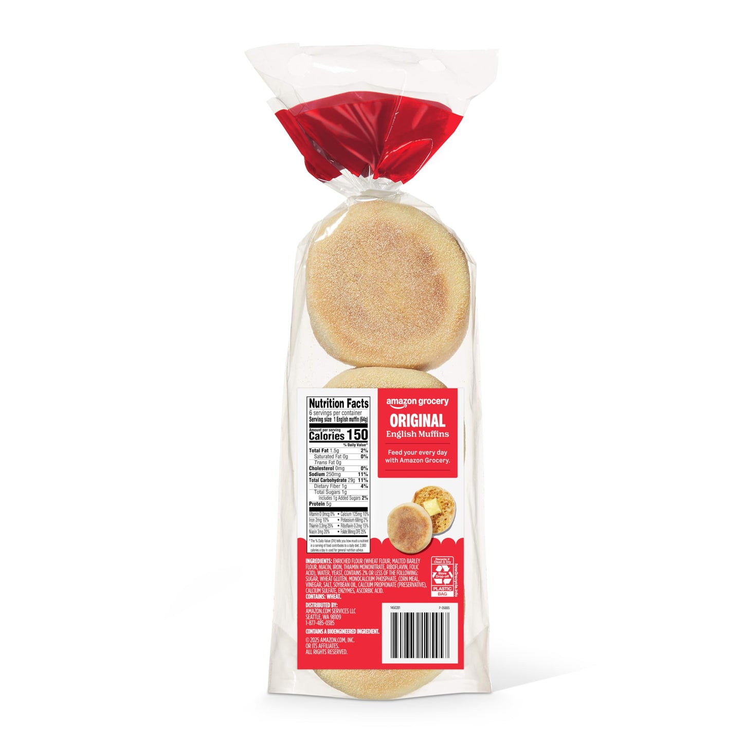 Amazon Grocery, Original English Muffins, 13.5 Oz, 6 Ct (Previously Happy Belly, Packaging May Vary)