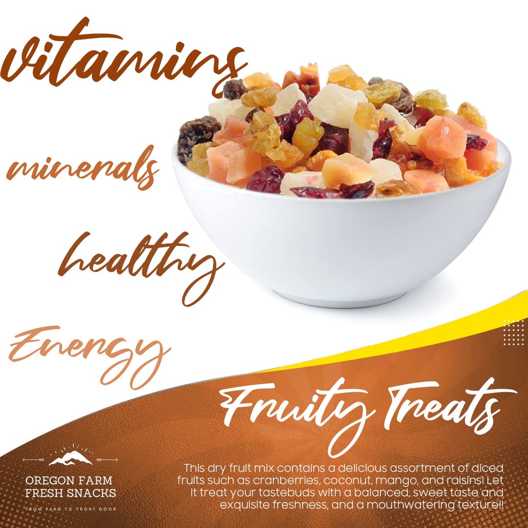 Oregon Farm Fresh Snacks Dried Fruit Mix - Snack Mix With Dried Cranberries, Coconut, Mango & Raisins - Healthy Adult & Kids Snacks - USA Made (24oz)