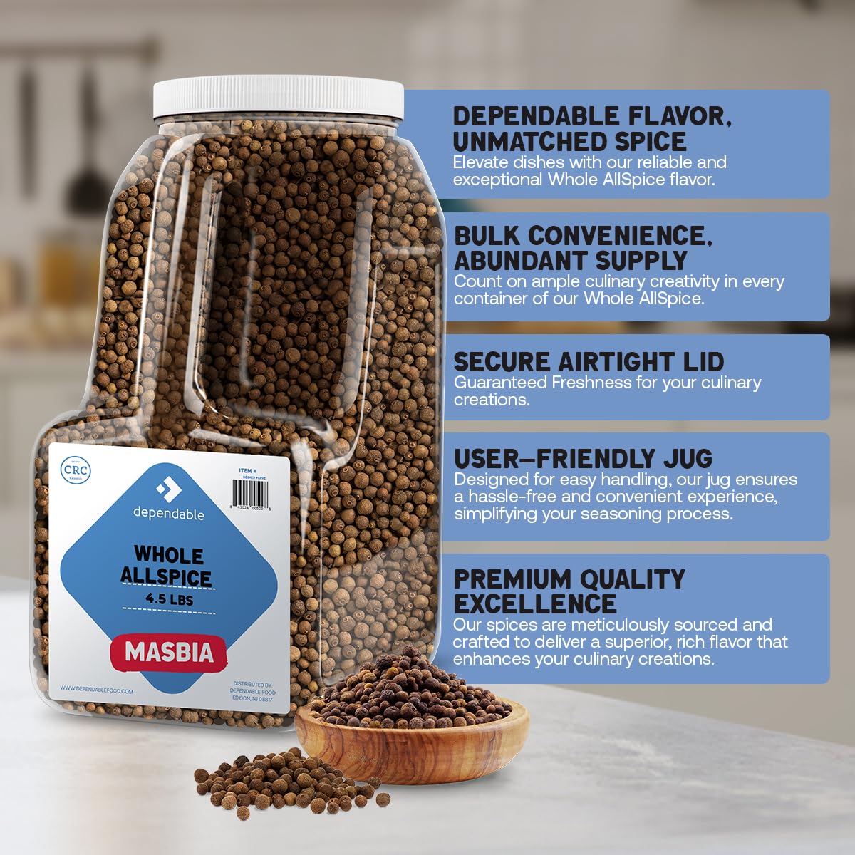 Dependable Foods Whole Allspice - 4.5 Lb. Bulk Jar - Non-GMO, Kosher, Salt-Free, Allergen-Free Seasoning | Aromatic Infusion