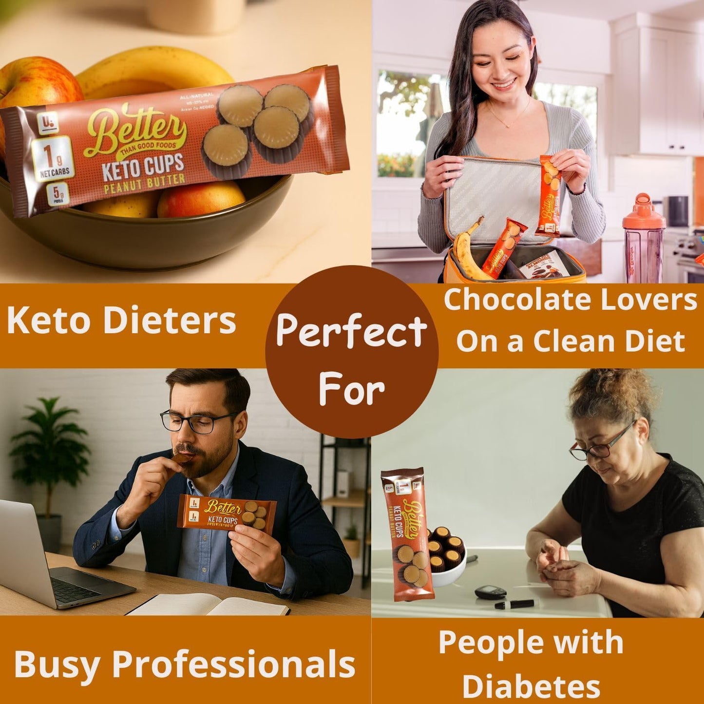 Better Than Good Keto Chocolate Peanut Butter Cups - Low Carb Buckeyes, Healthy, Gluten Free, Low Calorie & 0g Added Sugar - Diabetic Friendly Protein
