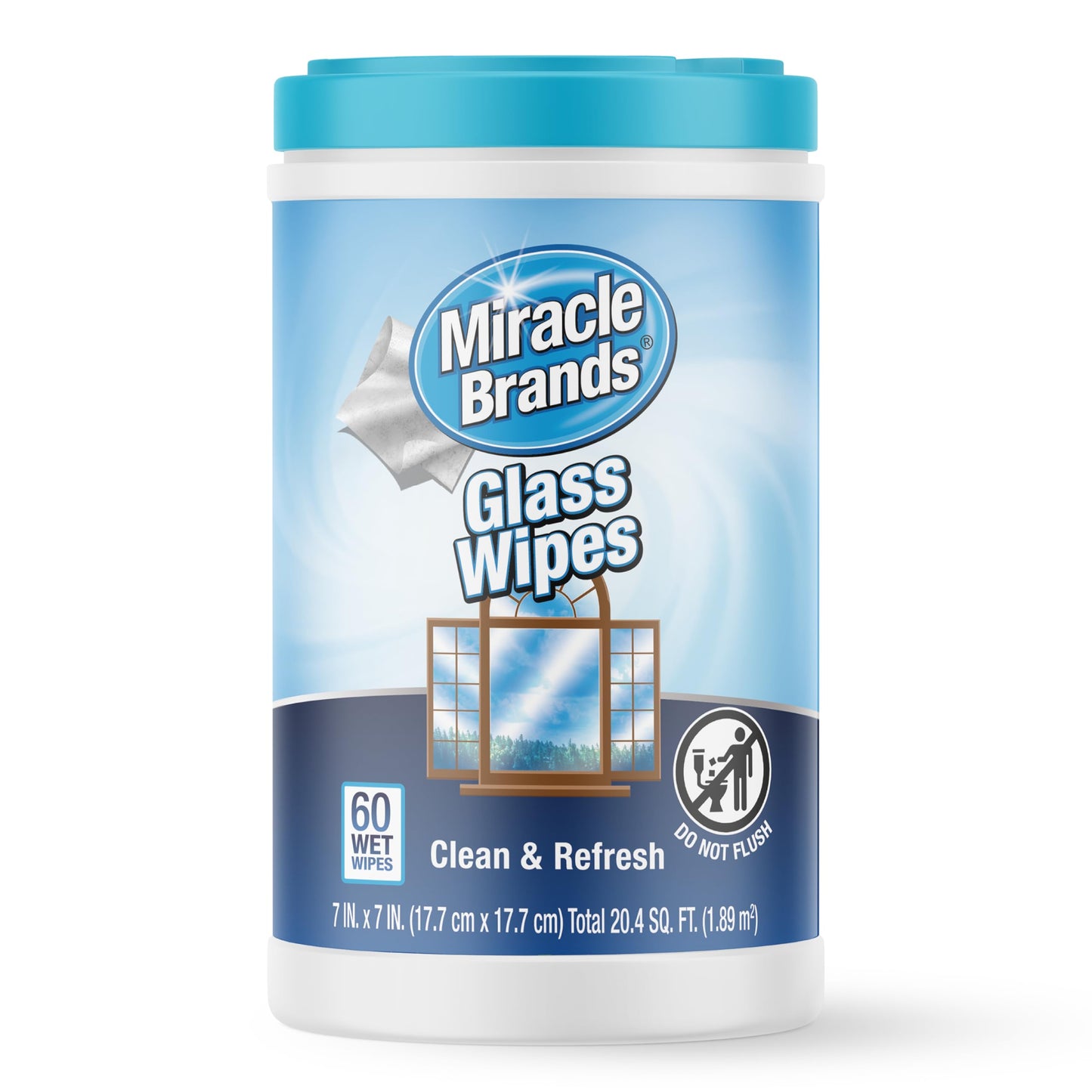 MiracleWipes for Glass, Disposable and Streak Free Cleaning Wipes for Mirrors, Windows, Kitchen, Home, and Auto- (60 Count (Pack of 1))