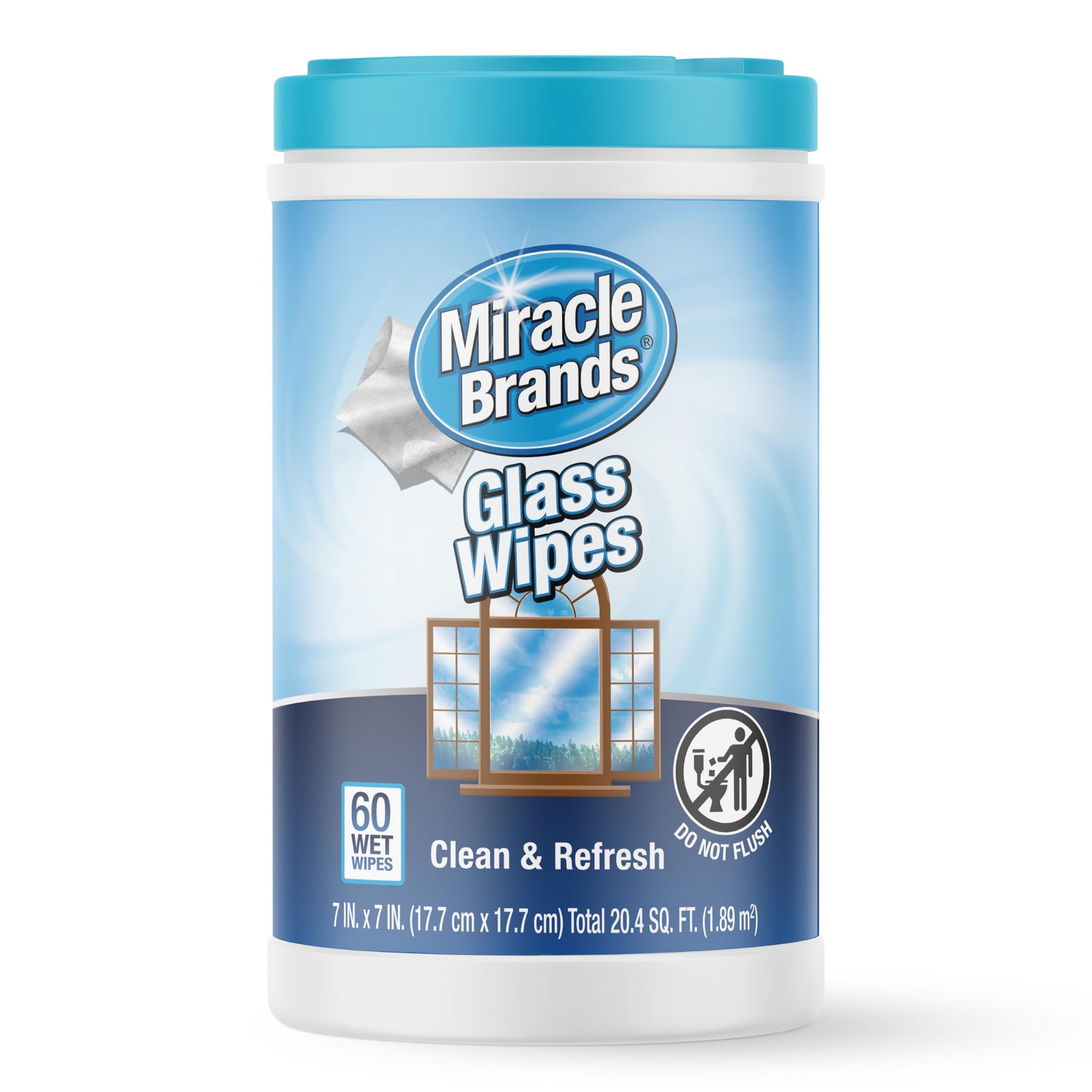 MiracleWipes for Glass, Disposable and Streak Free Cleaning Wipes for Mirrors, Windows, Kitchen, Home, and Auto- (60 Count (Pack of 1))