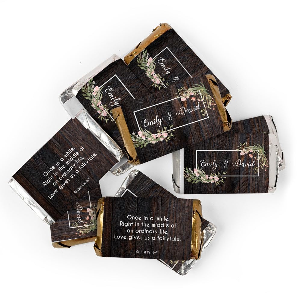 100ct Personalized Wedding Favors for Guests Wrappers for Miniatures Candy, Rustic Wedding Candy (100 Wrappers) - DIY