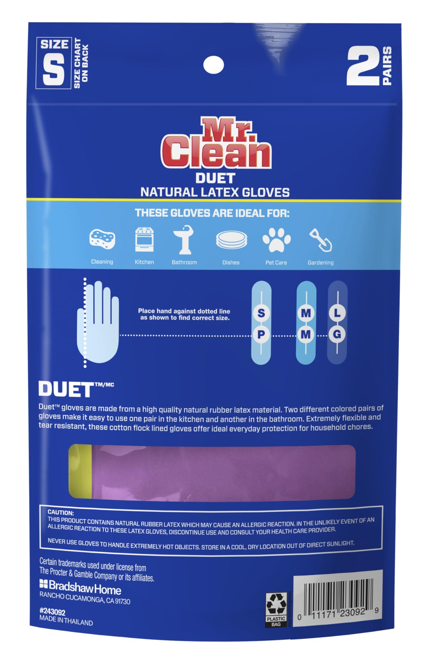 Mr. Clean Duet Reusable Latex Cleaning Gloves with Non-Slip Grip, 2 Pair, Small