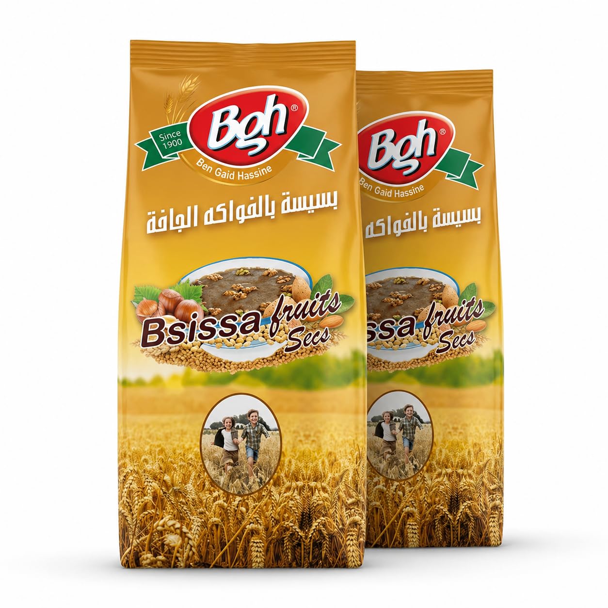 Bsissa Traditional Cereal Mix - Blé, Barley (Orge) & Nuts (Fruits Secs) Variations - Ben Gaid Hassine BGH, Roasted Grain Flour Blend, Authentic