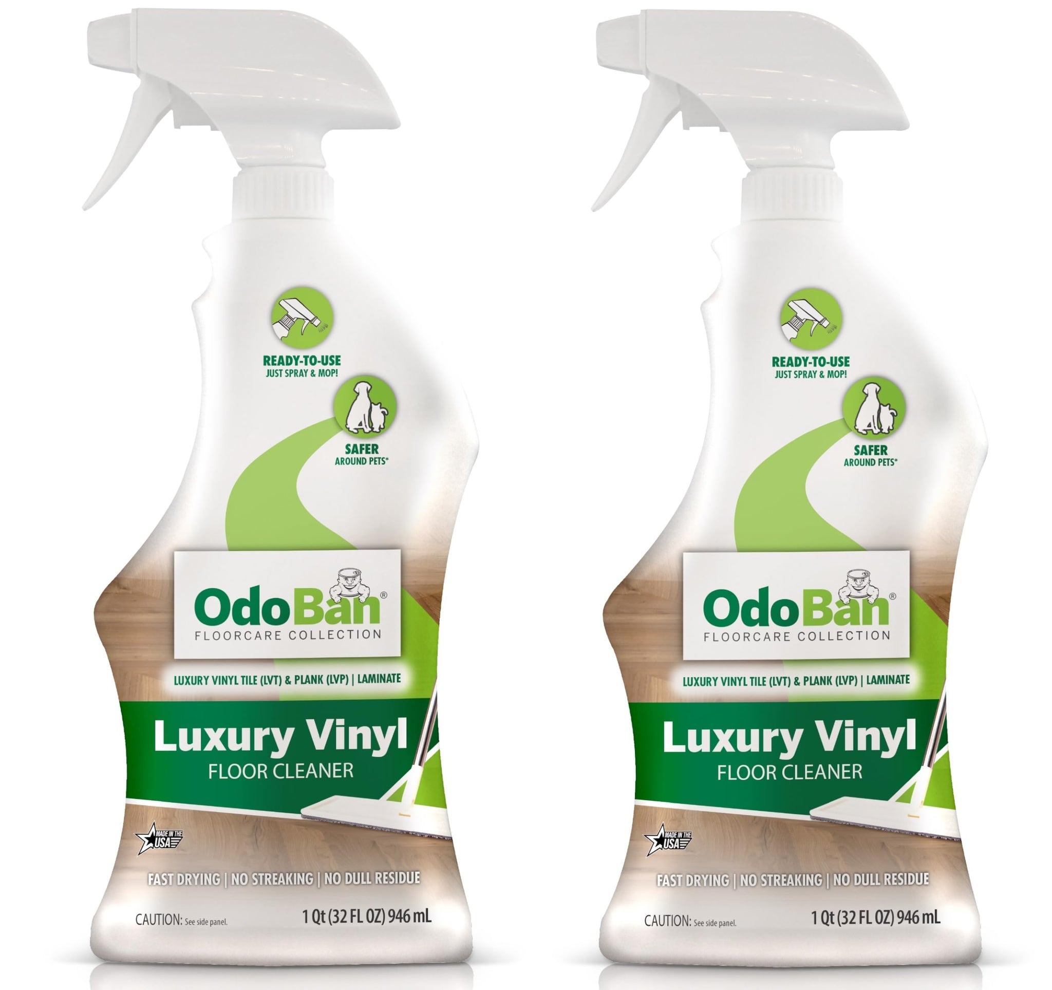 OdoBan Ready-to-Use Luxury Vinyl Floor Cleaner, Streak Free and Neutral PH Formula, Made in the USA, Scentless, 32 Oz Spray 2-Pack