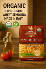 PASTA ZARA - Penne Rigate - Organic - 100% Italian Pasta, Made with Durum Wheat Semolina Flour, Non GMO, Kosher (1 LB. BAG) - Consistently al Dente.