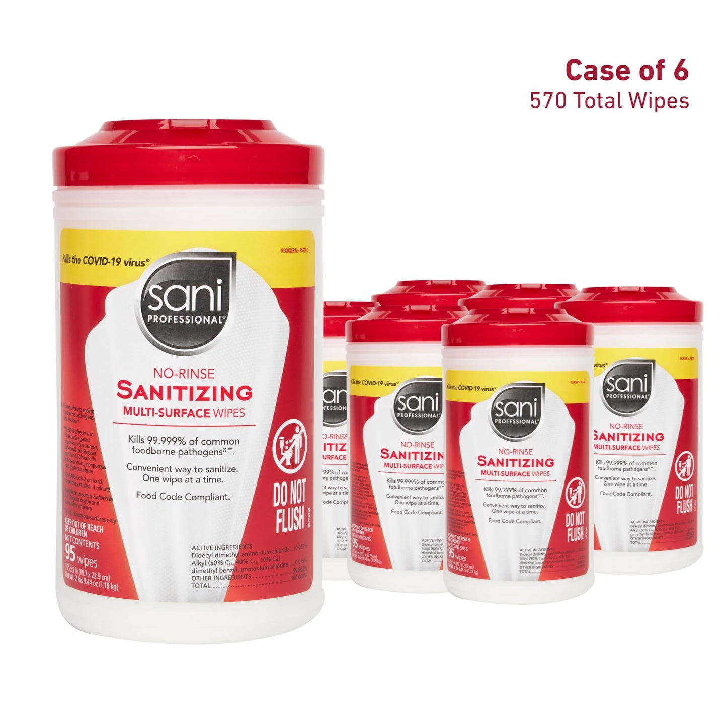 PDI Sani-Professional Sanitizing Wipes, No-Rinse Multi-Surface Cleaning for Food Contact Surfaces, Kitchens, Restuarants Tables, 95 Large 7.75" x 9"