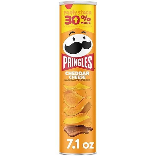 Pringles Potato Crisps Chips, Lunch Snacks, On-The-Go Snacks, Party Stack, Cheddar Cheese, 7.1oz Can (1 Can)