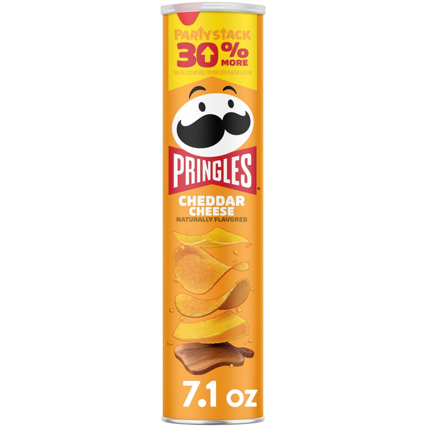Pringles Potato Crisps Chips, Lunch Snacks, On-The-Go Snacks, Party Stack, Cheddar Cheese, 7.1oz Can (1 Can)