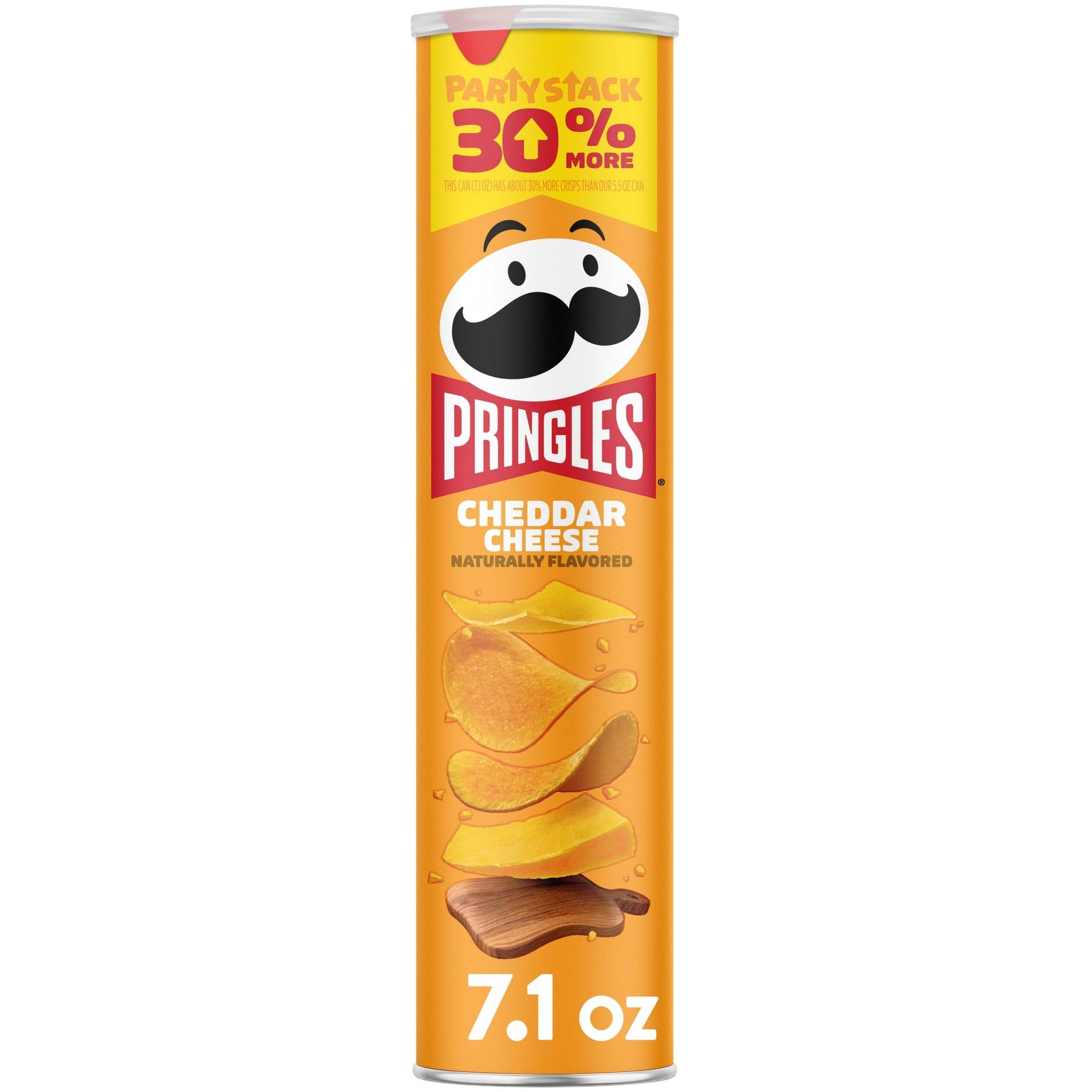 Pringles Potato Crisps Chips, Lunch Snacks, On-The-Go Snacks, Party Stack, Cheddar Cheese, 7.1oz Can (1 Can)