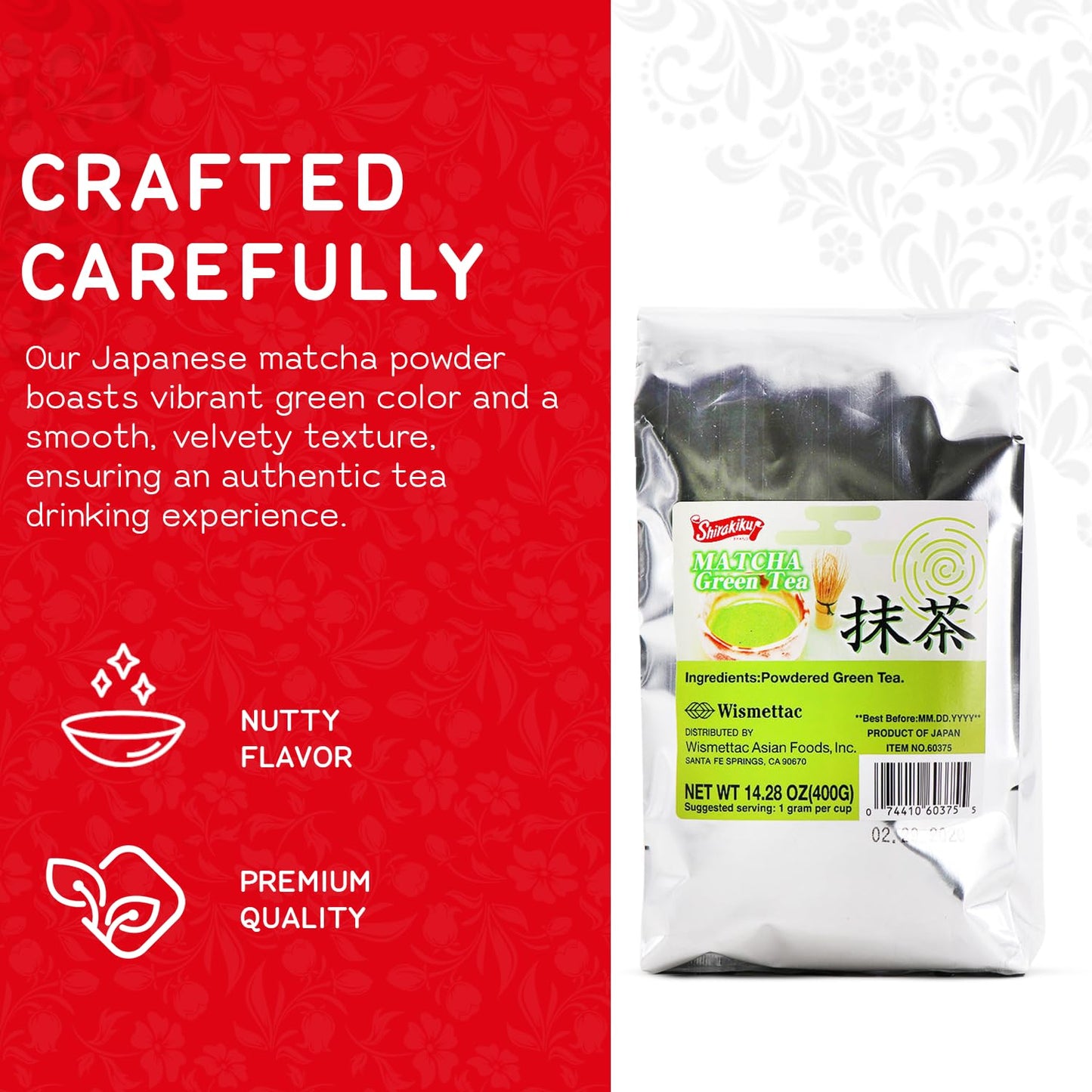 SHIRAKIKU Matcha Green Tea Powder | Authentic Japanese Matcha for Traditional Teas | Prefect for Asain Lattes, Smoothies, Baked Goods | 14.28 OZ Pack