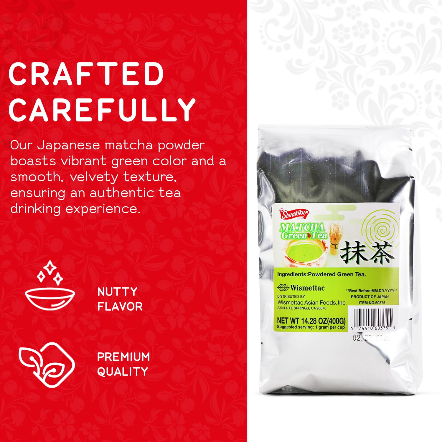 SHIRAKIKU Matcha Green Tea Powder | Authentic Japanese Matcha for Traditional Teas | Prefect for Asain Lattes, Smoothies, Baked Goods | 14.28 OZ Pack