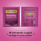 Twinings Darjeeling Tea - A Delicate, Dry Black Tea, Sophisticated Coffee Alternative with Less Caffeine, Individually Wrapped Tea Bags, 20 Count