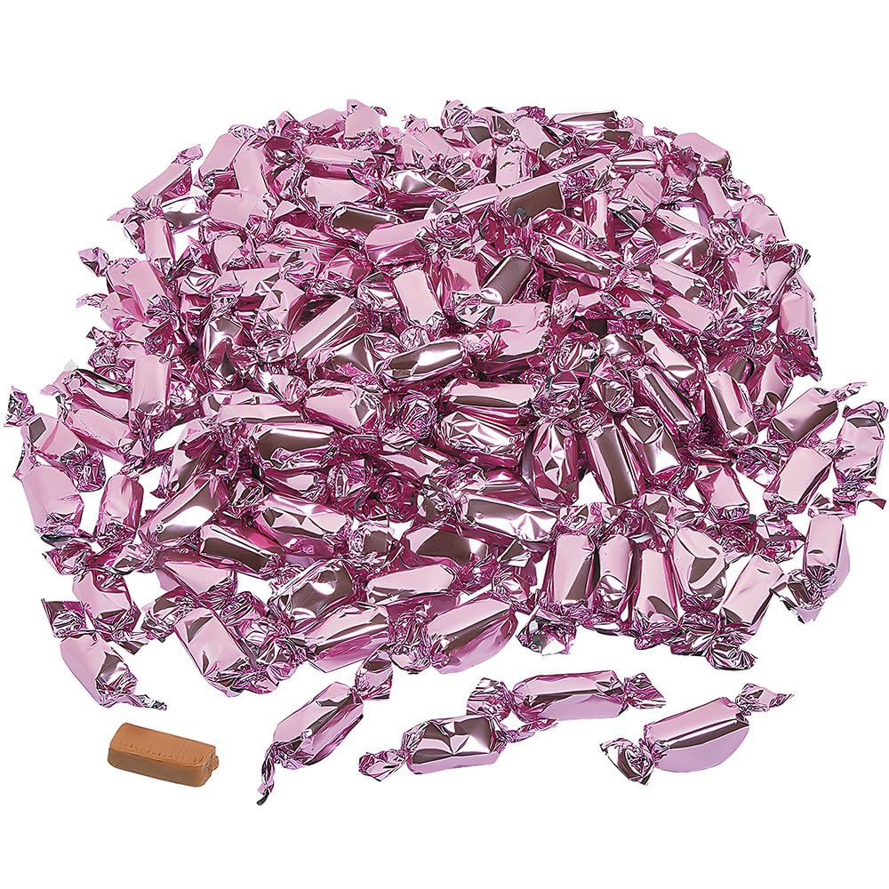 Fun Express Light Pink Foil Wrapped Caramels Candy Bulk 2lb Bag - Soft Chewy Caramel Chews Individually Wrapped for Wedding Candy Buffet | Premium