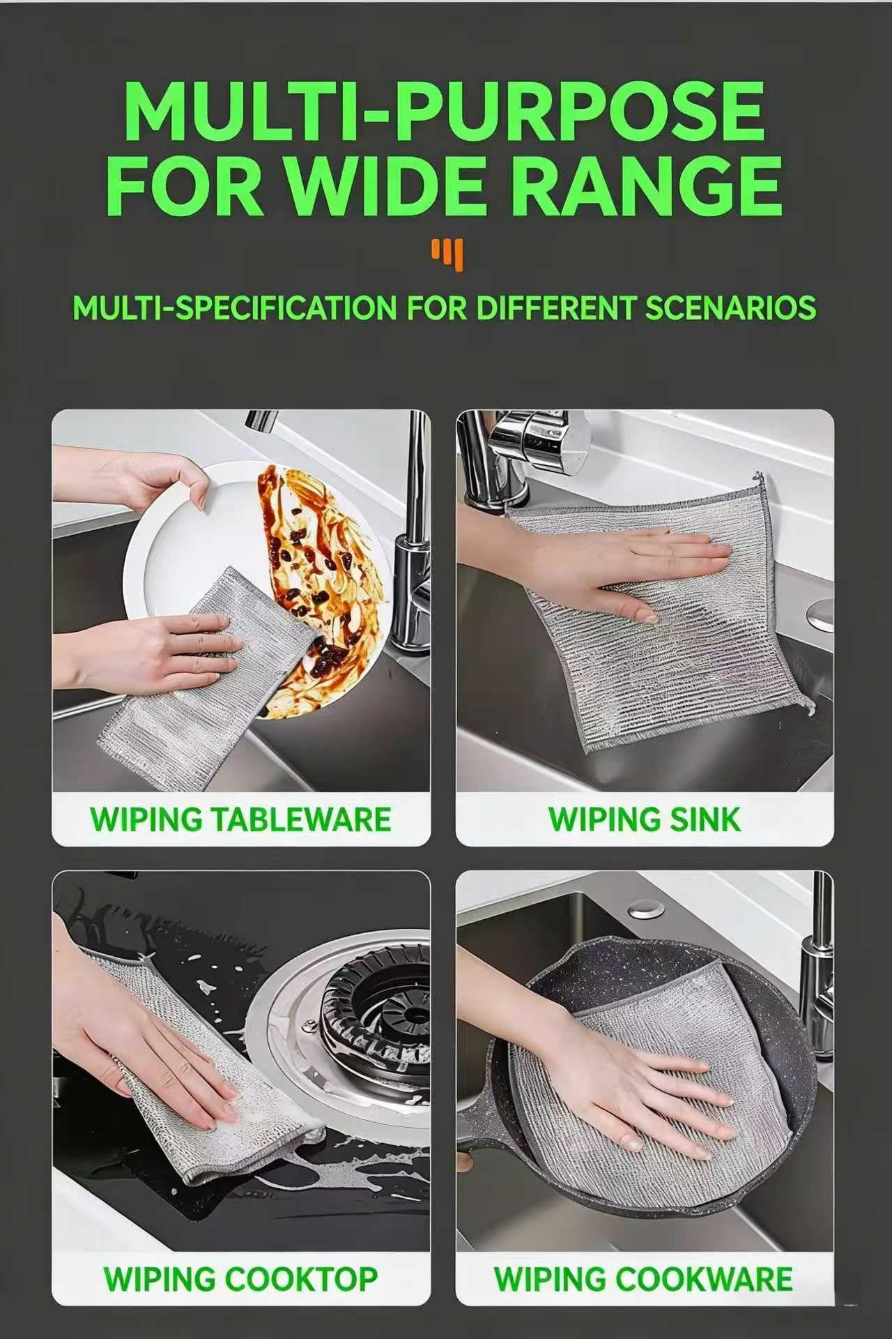 YOFAN 5-Pack 7.9-Inch Dual-Layer Metal Mesh Cleaning Cloths - Scratch-Free Kitchen Scrubbers for Dishes & Cookware