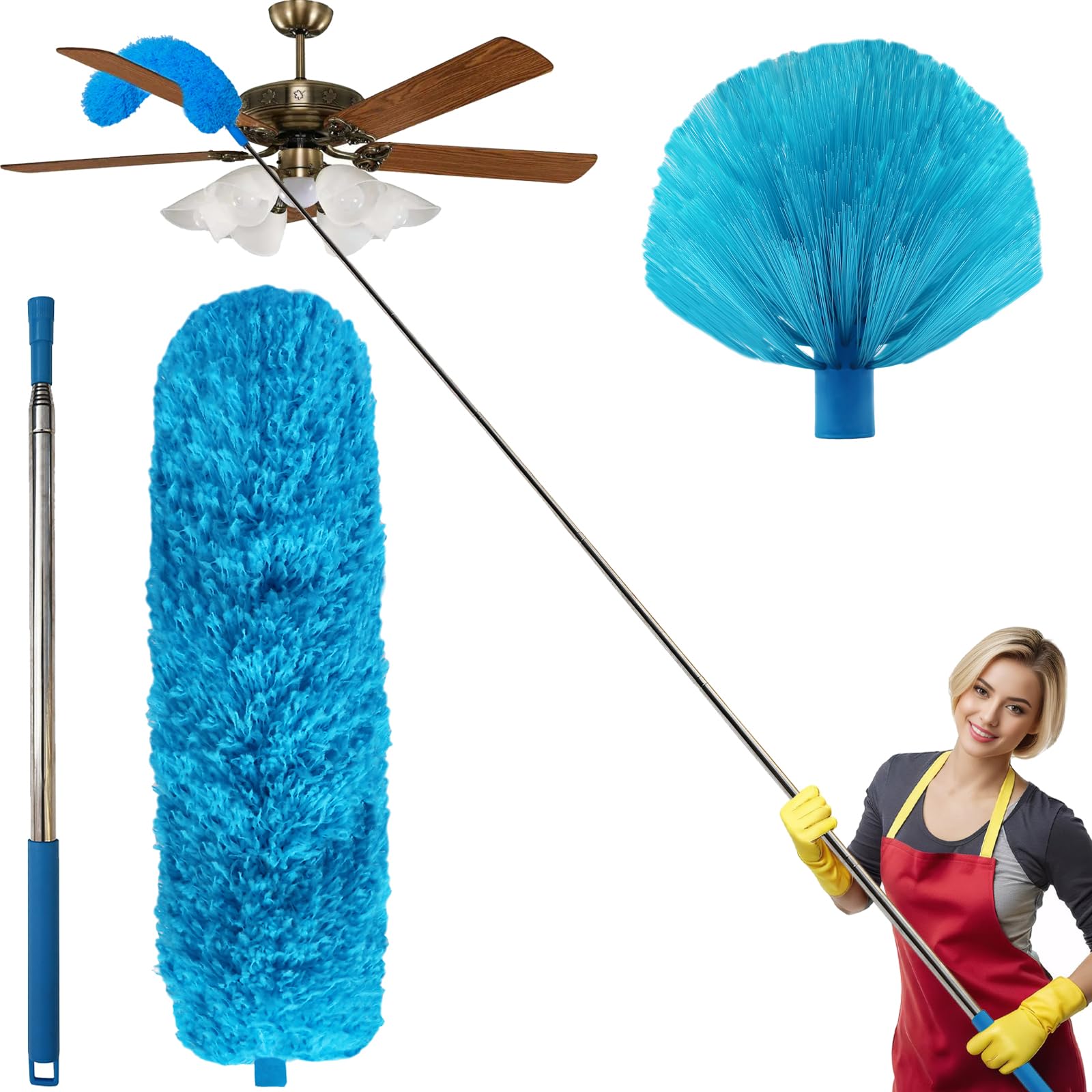 100 Inch Cobweb Duster, Spider Web Brush & Microfiber Feather Duster with 100" Extension Pole, Bendable Head, Scratch-Resistant Cover, Washable Duster