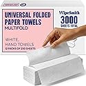 WipeSmith Multifold Paper Towels Bulk - 12 Pack Case, 250 Sheets/Pack (3,000 Total), Highly Absorbent Recycled Disposable Hand Towels for Bathrooms