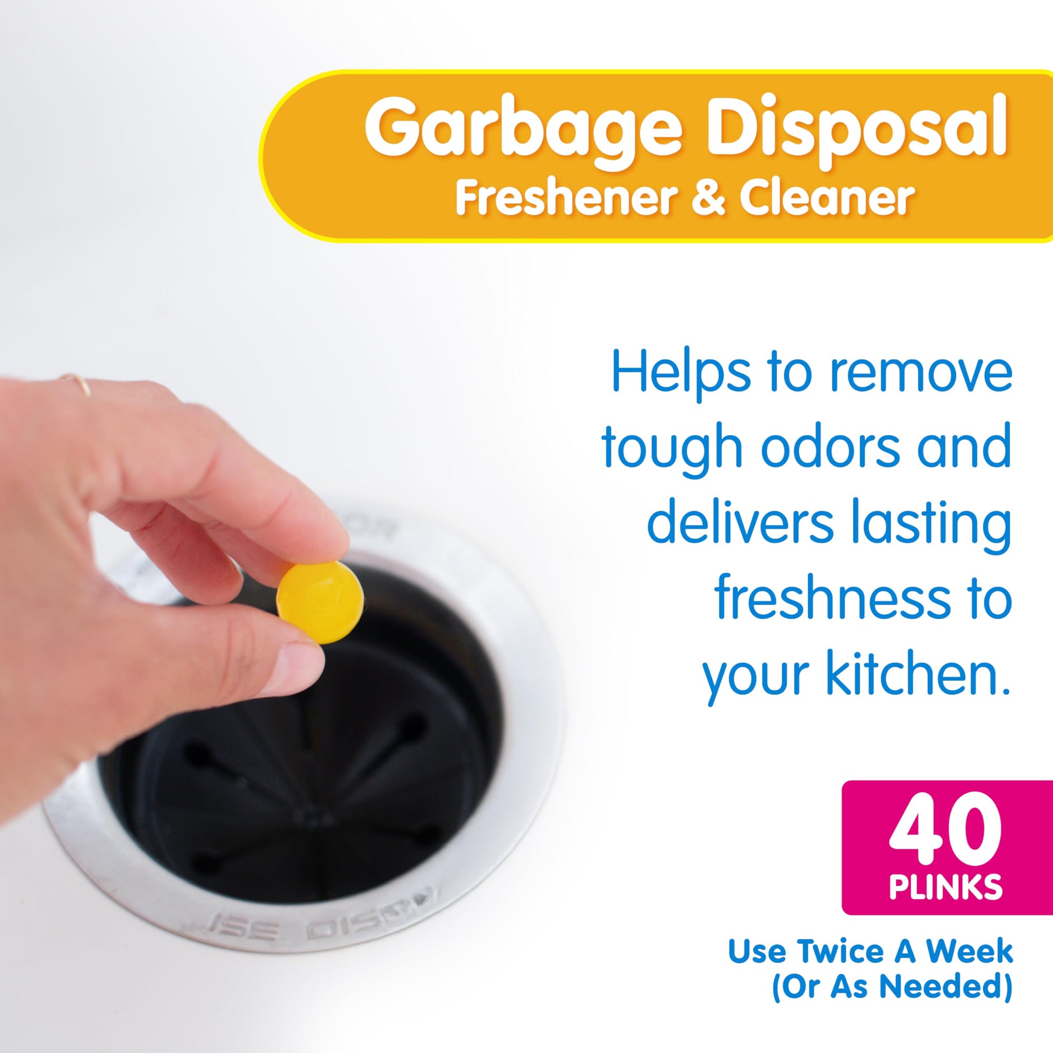 Plink Garbage Disposal Cleaner, Freshener & Odor Removing Balls, Easy to Use, Fresh Lemon Scent, 40 Count
