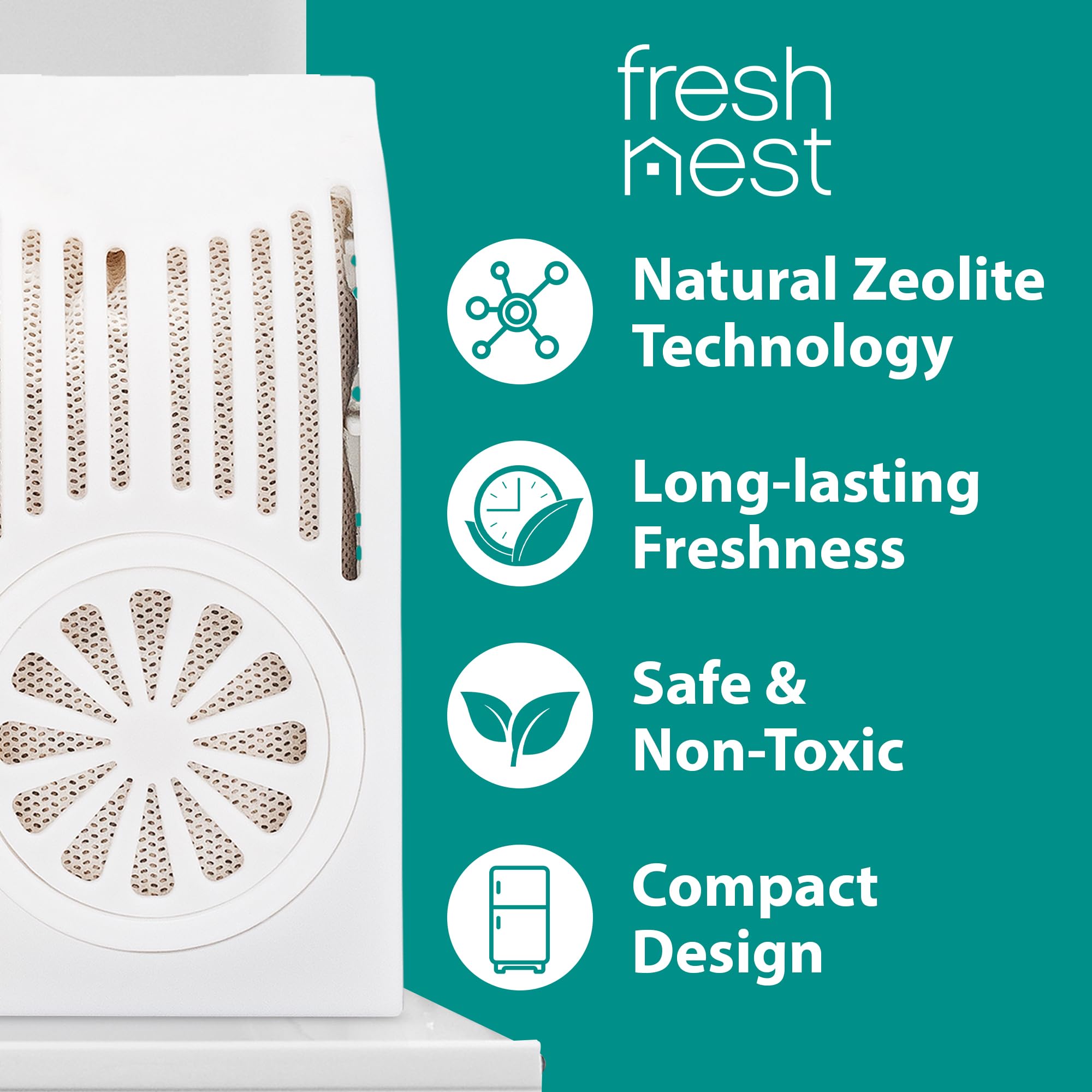 Fresh Nest Refrigerator Deodorizer with Zeolites (4-Pack) - Odor Eliminator for Fridge & Freezer - Outshines Baking Soda and Bamboo Charcoal Bags