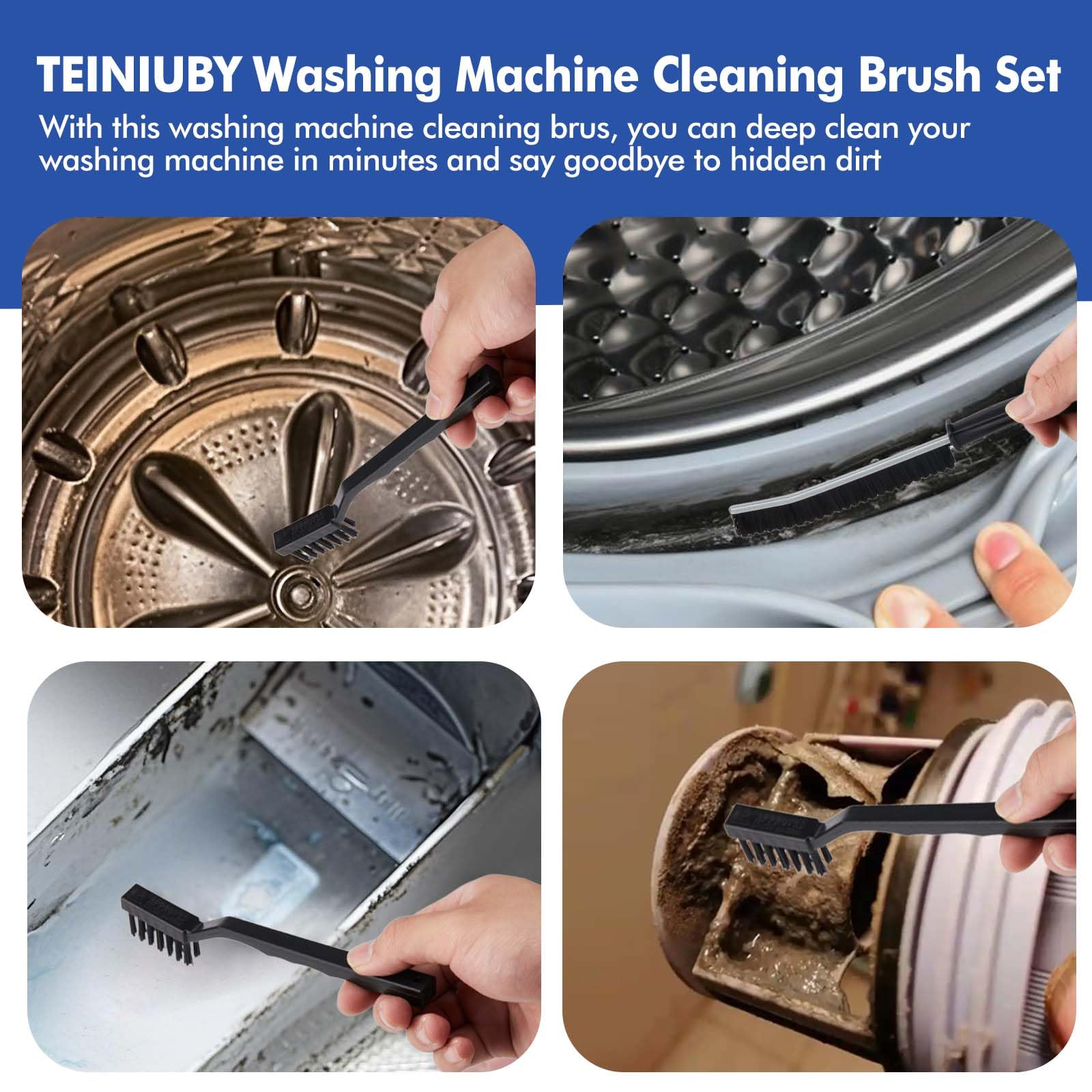 6 Pcs Washing Machine Cleaning Brush Kits, Front Load Washer Cleaner Brushes Tools - 1 Pcs Drum Laundry Cleaning Brush and 5 Pcs Crevice Cleaning
