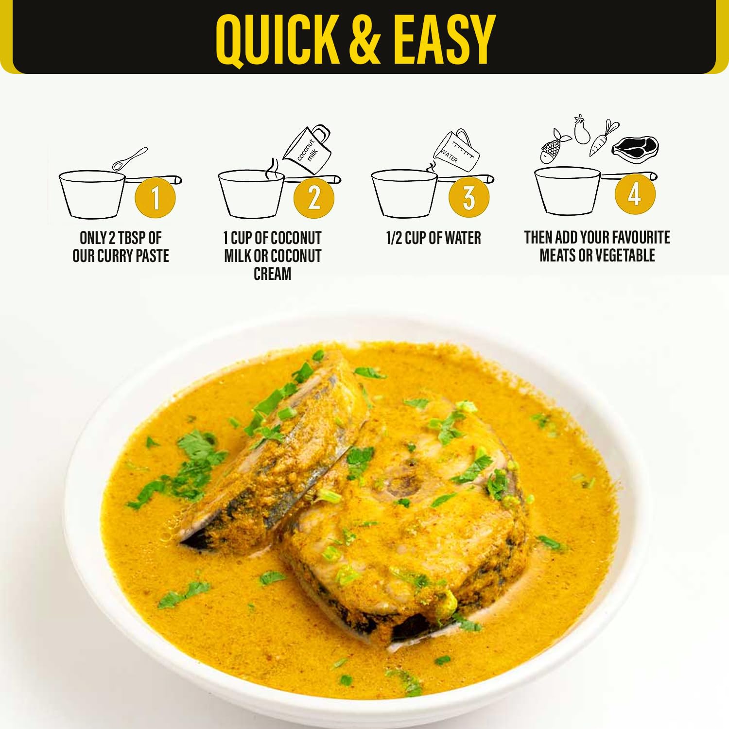 Eastern Blue Thai Yellow Curry Paste are Vegan, Gluten Free, Dairy Free with no preservative, no peanut. Make variety meals with our rich, bold