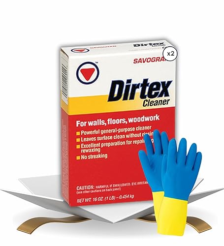 Savogran Dirtex All Purpose Cleaner Powder 16 oz Bundle with Pair of Gloves - Multi-Surface Wall Cleaner for Painted Walls and Woodwork - No Rinsing