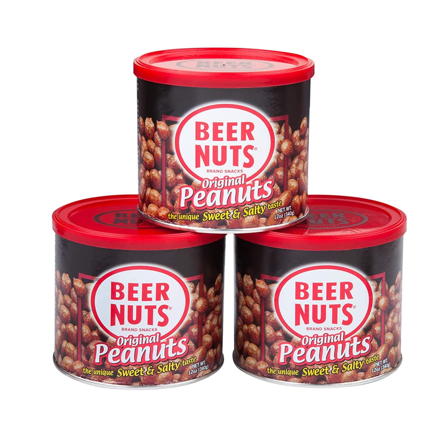 BEER NUTS Original Peanuts - Travel Size Sweet & Salty Bar Nuts - Gluten Free, Kosher, Low Sodium Peanut Snacks Made In The USA - 12oz Resealable Can