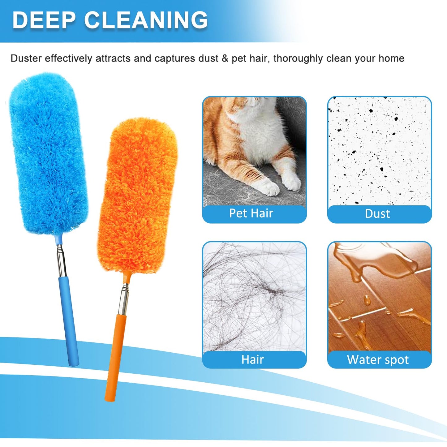 4 Pack Small Washable Microfiber Feather Duster, 13" to 30" Extendable Pole, Microfiber Head, Cleaning Tool for Office, Car, Computer, Furniture, Sofa