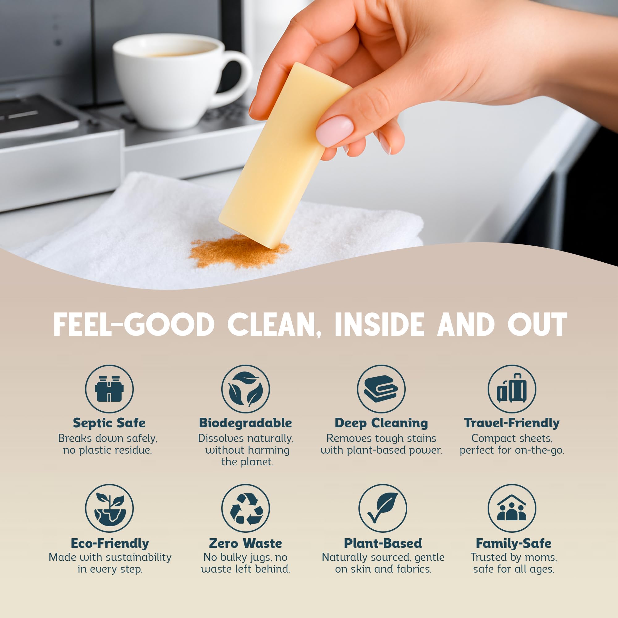 QLEAN Stain Remover Bar for Clothes (3-Pack) - Plant-Based Laundry Stain Stick, Removes Grease Wine Coffee Blood & Grass Stains, Non-Toxic
