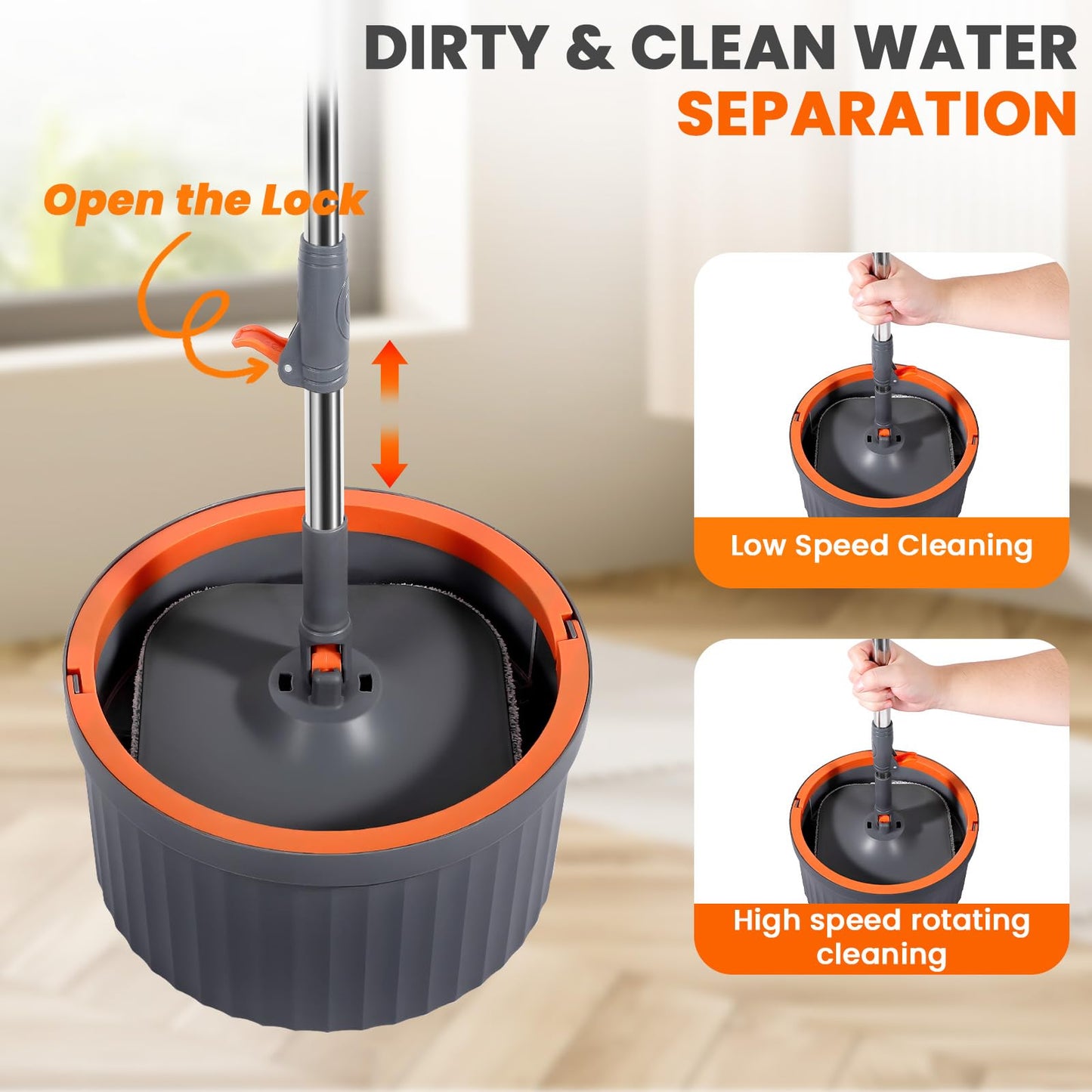 Chabatree Mop and Bucket Set?Spin Mop and Bucket Set with Separate Dirty and Clean Water?6 Replaceable Mop Pads?Deep-Cleaning Mops for Floors