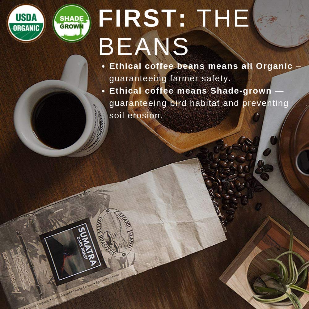 Camano Island Coffee Roasters Organic Sumatra Medium Roast Coffee- Fresh Premium USDA Certified Organic Shade Grown, Fair Trade, and Ethical