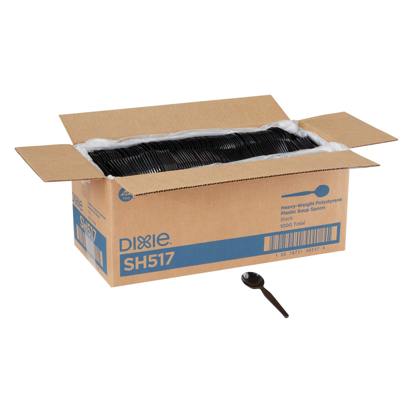 Dixie 5.75" Heavy-Weight Polystyrene Plastic Soup Spoon by GP PRO (Georgia-Pacific), Black, SH517, (Case of 1,000), 1 Box/Case