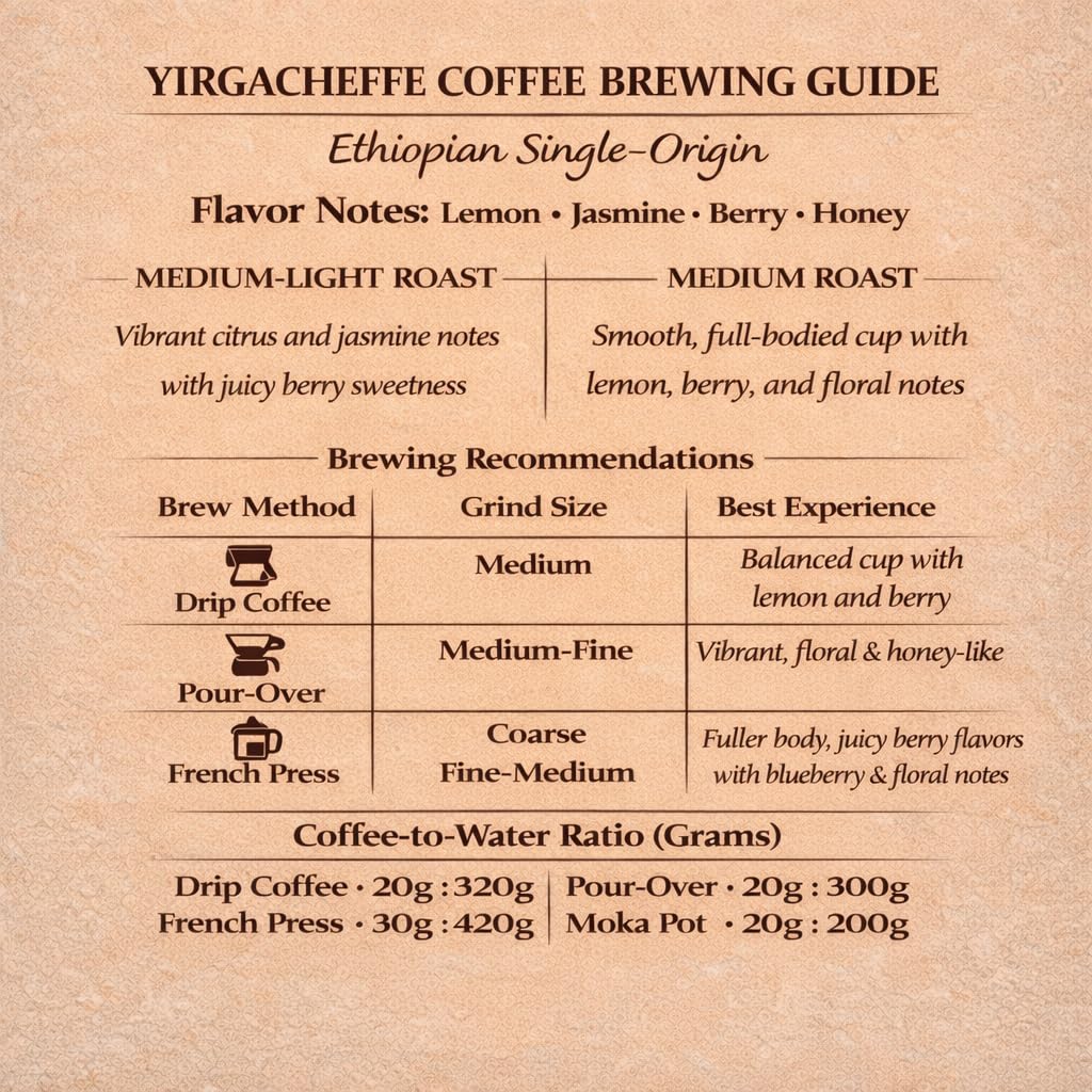 SINA COFFEE Premium Ethiopian Yirgacheffe - Single Origin Medium Roast Whole Bean Coffee - 16oz Freshly Roasted”