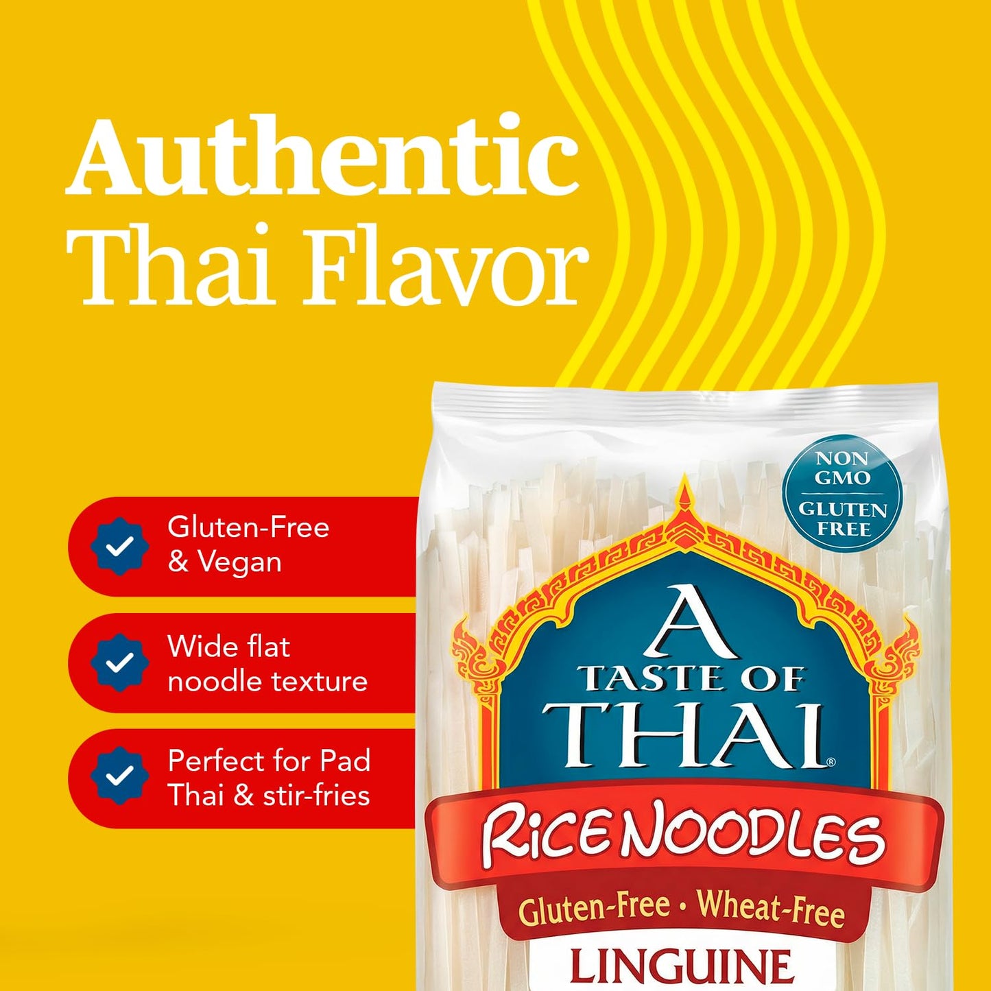 A Taste of Thai Linguine Rice Noodles | Restaurant-Quality Thai Flavor in Minutes | Vegan, Gluten-Free, Wheat Free, Non-GMO| Perfect for Stir-Fries